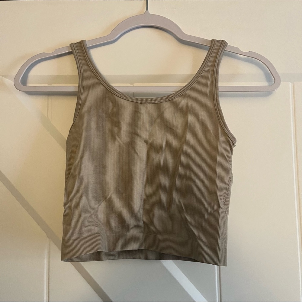 Tan Cropped Workout Tank - Picture 2 of 4